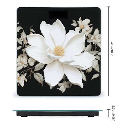 Báscula digital blanca con pantalla LCD y cinta métrica miniatura 2
