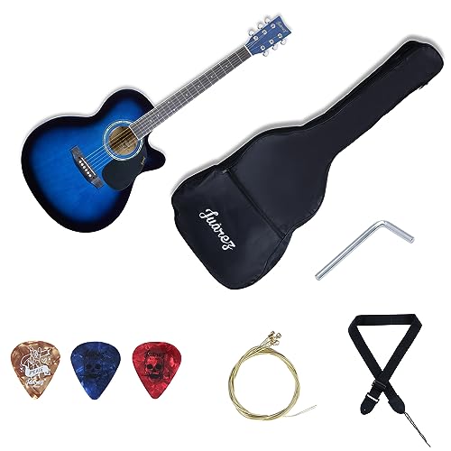 Image of Juarez JRZ40C /BLU 40-Inch Cutaway Acoustic Guitar with Dual Action Truss Rod, Gigbag, Picks, String Set, Strap - Blue