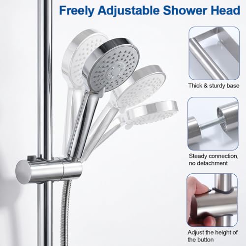 Image of HASTHIP Shower Slide Rail, 59cm Stainless Steel Shower Head Bracket, Sliding Shower Head Holder for 18-25mm Handle, No Drill Wall Mounted Shower Holder, Angle & Height Adjustable