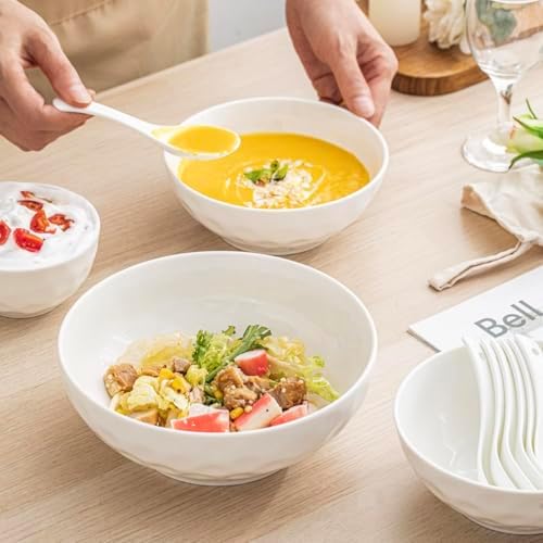 HOMBENE Ceramic Serving Bowls, 6.3 Inch, Set of 4, White, Porcelain, Modern, Oven & Microwave Safe, 25.7 oz Capacity - Thumbnail 4