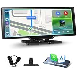 Motorsi 10,26 Pollici Portatile Autoradio con Wireless A-pple Carplay & Android Auto Tocuchscreen, 7-32V Monitor con A-pple Airplay/Assistente Vocale/Bluetooth/Trasmettitore FM/AUX/TF Card