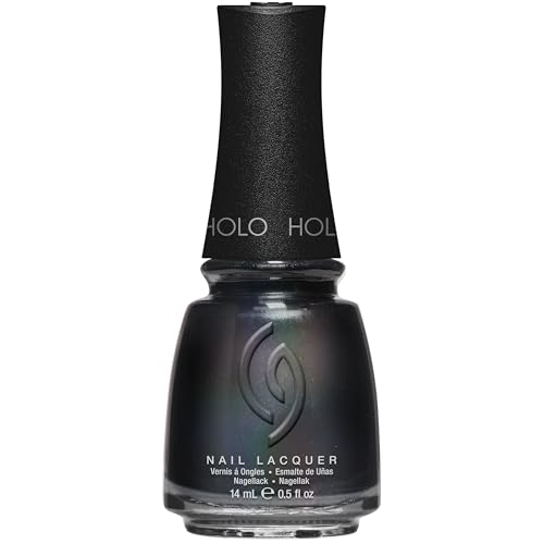 China Glaze CG Nail Lacquer Shadow Banned Holographic Black Nail Polish Quick Dry Iridescent Shift High-Gloss Finish for Salon Quality DIY Manicure 0.5 fl oz