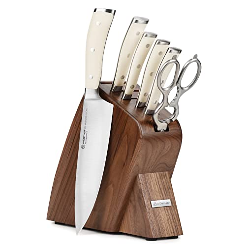 Wusthof Classic Ikon Creme 7 Piece Slim Knife Block Set (Walnut Block