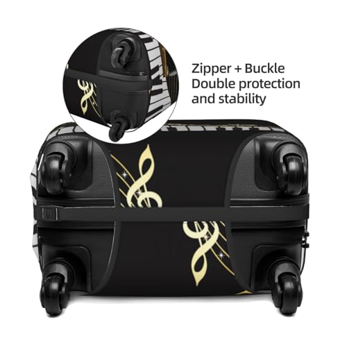 Golden Piano Music Note Luggage Cover Washable Elasticated Luggage Covers for Suitcase TSA Approved Stylish Scratch Resistant Luggage Case Protector3