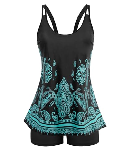Arolina Tankini Swimsuits for Women Tummy Control Two Piece Bathing Suits Flowy Swim Tops with Boy...