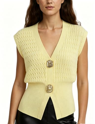 Image of AMEBELLE Vest Tops for Women Cable Knit Sweater Sleeveless V Neck Cardigans Lightweight Knit Pullover Summer Tops