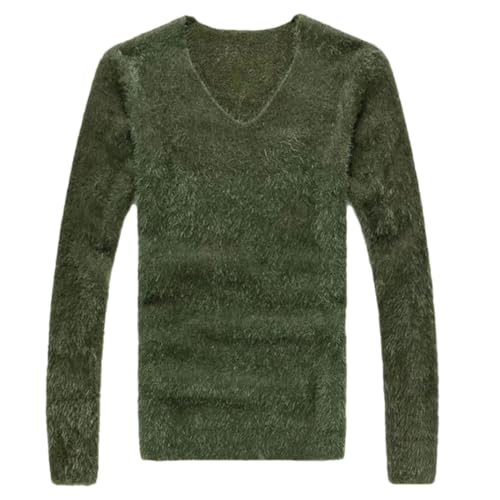 Men's Casual Solid Soft Warm Long Sleeves Pullover V-Neck Elastic Vintage Knitted Sweaters