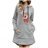 Longra Weihnachtskleid Damen Weihnachtenkostüm Damen Weihnachten Hoodie Kleid Damen Langarm Sweatshirt Damen Langarm Hoodies Casual Weihnachten Pullover Kapuzenpullover Mini Kleid