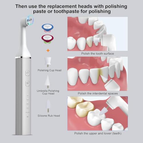 Image of Tooth Polisher,Teeth Polishing Kit for Daily Cleaning,Polishing Then Whitening of Tooth (Professional Toothpaste Include),USB Rechargeable Dental Polisher with LED Light,6 Heads,5 Speed Modes