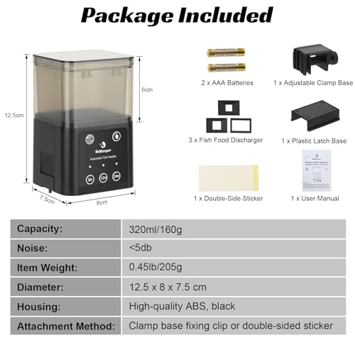fishkeeper Automatischer Fischfutterautomat mit DREI zeitgesteuerte Fütterungsmodi, 200ml geeignet für die Fütterung von Aquarien im Urlaub