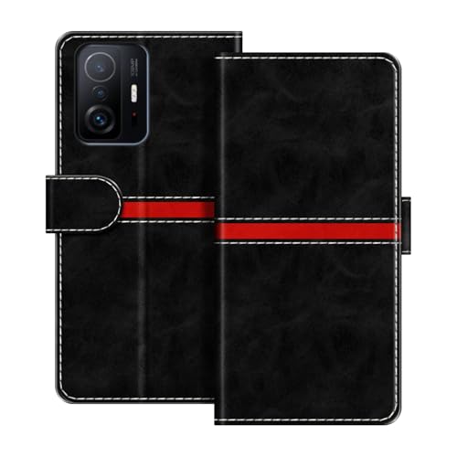 ESACMOT ���U�[�E�H���b�g�P�[�X Xiaomi Mi 11T Pro �Ƃ̌݊������� ���X�g���C�v�f�U�C�� �J�[�h���[�t�� �}�O�l�b�g���蒠�^�J�o�[ (�u���b�N)