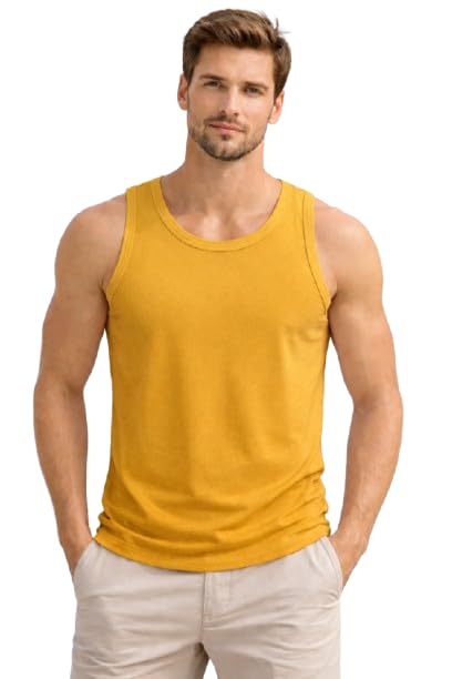 Men's Solid Sleeveless Coton Vest, Yellow Sendo-picture-13