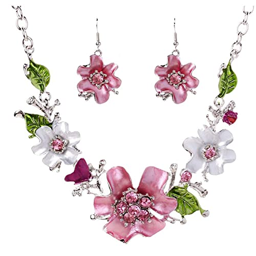 Generic Women Multicolor Flower Rhinestone Inlaid Pendant Necklace Earrings Jewelry