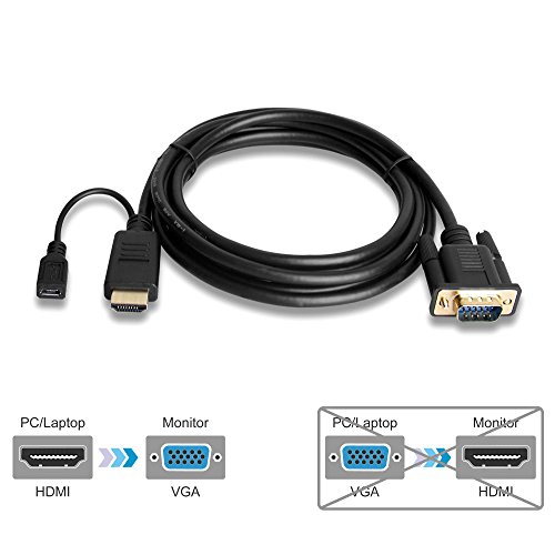 gofanco 6ft Active HDMI to VGA USB-Powered Cable (Male to Male) with a 3ft Micro USB Power Cable for HDMI Enabled Systems to Connect to VGA displays (HDMIVGA6F)