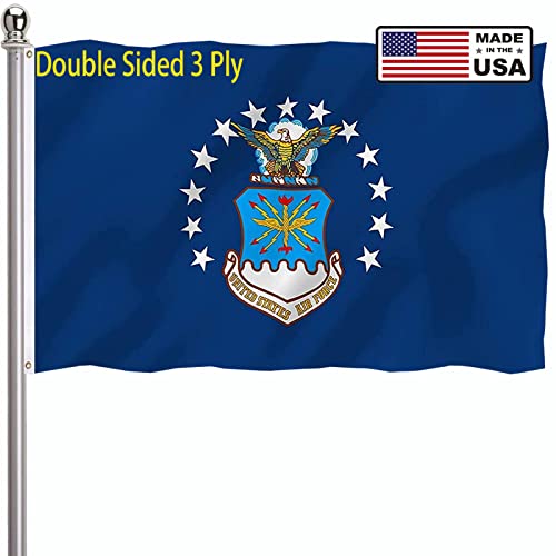 Air Force Us Military Flag 3X5 Outdoor Double Sided 3 Ply-Made In Usa United States Usaf Flag Vivid Color Clear Pattern Reinforcement Sewing Durable Polyester With 2 Brass Grommets #TOP6