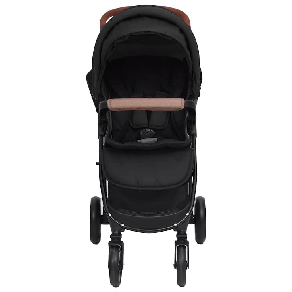 2-in-1 Kinderwagen Buggy Anthrazit Stahl mit Liegefunktion klappbar faltbar für Baby Kleinkind Neugeborenes mit Sonnendach und Regenschutz für Stadt Gelände Reise Urlaub