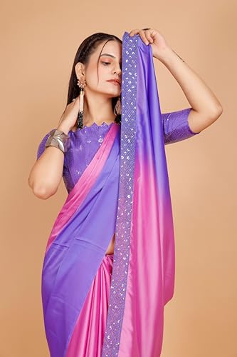 Image of Garden Vareli Lace Border Satin Saree with Unstitched Sequin Blouse Piece
