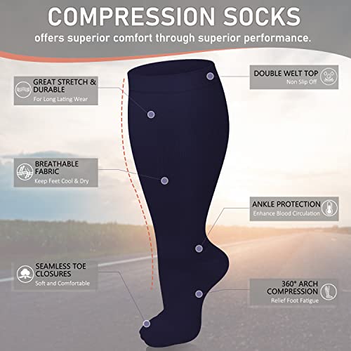 Image of Diu Life 3 Pairs Plus Size Compression Socks for Women and Men Wide Calf Extra Knee High Support for Circulation