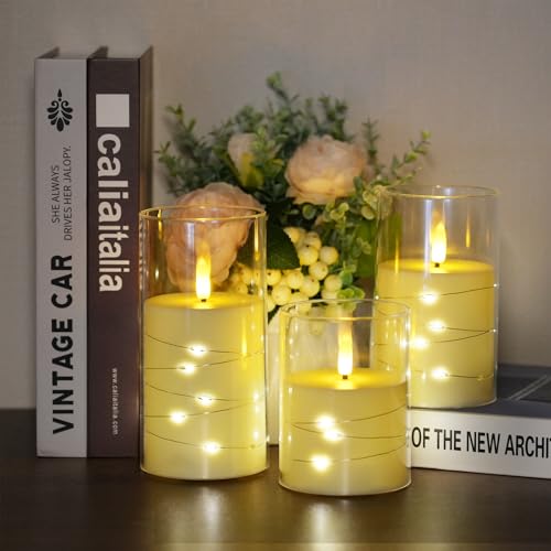 Image of 3Pcs Glass LED Flickering Flameless Candles for Home Wedding Party Decor
