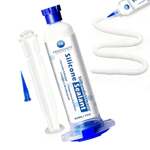 RTV Silicone Adhesive Sealant - High Temperature &amp; Waterproof Caulking for Home, Auto, &amp; Crafts - Creates Flexible, Long-Lasting Seal on Kitchen, Bathroom, Shower, Window (White, 30ml/1oz)