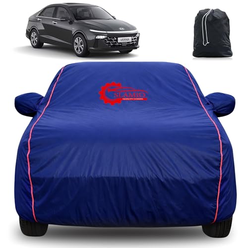 Image of 100% Waterproof Car Cover for Hyundai's Verna 2023-2026 | All-Weather, Dustproof & UV Protection | Heavy-Duty 3-Layer Fabric | Custom Fit with Mirror & Antenna Pocket | Navy Blue