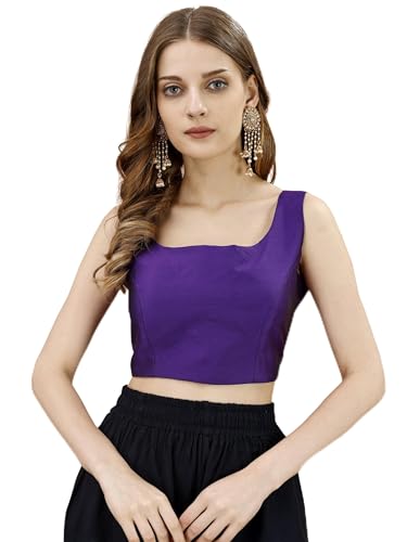 Image of Womanista Women's Taffeta Solid Sleeveless Readymade Saree Blouse for Women Stylish