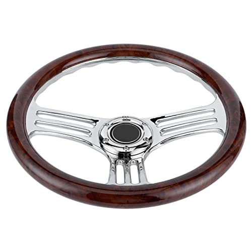 Volante de Corrida para Carro 350 Mm/14 pol. Alça de Madeira Escura 6 Parafusos Cromado Volante de 3