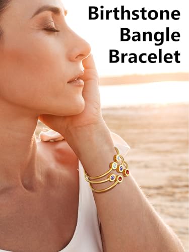 Trendy Stainless Steel/Gold Plated Birthstone Bangle Bracelet for Women Cuff Bracelets Birthday/Valentine's Day Jewelry(with Box)3