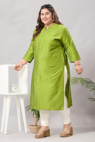 Image of DARIKA Women's Solid Straight Kurta with 3 /4 Sleeves | Front Button Placket | Comfortable Plus Size Ethnic Wear Kurti for Casual