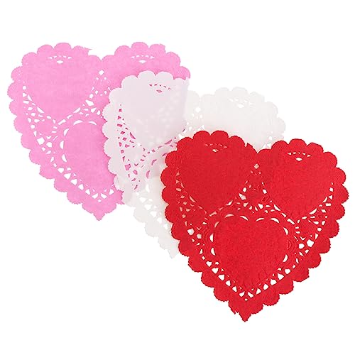 SOLUSTRE 300Sheets Mini Heart Doilies Paper Placemats Heart Lace Doilies for Cakes Desserts Party Foods Weddings Special Occasions