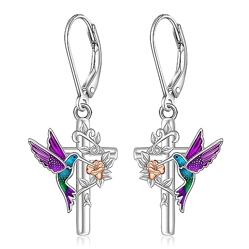 Hummingbird Earrings for Women Sterling Silver Purple Hummingbird Gifts for Women Memorial 925 Sterling Silver Bird Flower Jewelry Mothers Day Gifts