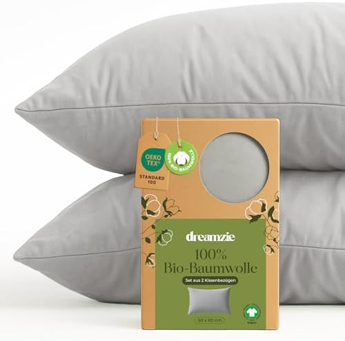 Dreamzie - Kissenbezug 50x80cm - 2er Set - 100% Bio-Baumwolle - Grau | GOTS & Oeko-Tex zertifiziert · mit Reißverschluss · Kopfkissenbezug & Kissenhülle · Jersey · atmungsaktiv · w