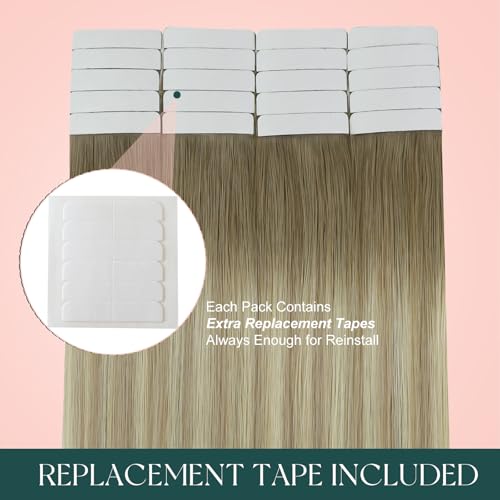 Image of Easyouth Tape in Extensions Human Hair Ombre Blonde Tape in Hair Extensions Human Hair Blonde Ombre Light Brown with Platinum Blonde Tape in Real Hair Extension for Women 22 Inch 20pcs 50g
