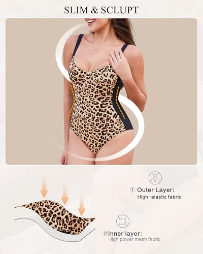 RXRXCOCO Women Slimming Tummy Control One Piece Swimsuits V Neck Crisscross Back Bathing Suit3