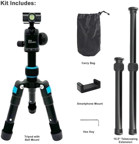 Sper Scientific 840100 Premium Compact Mini Tripod - Folds to 7 Inches - 36 Inches Extended - 360° Ball Head for Stability and Portability