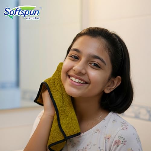 Image of SOFTSPUN Microfiber Baby Hand & Face Wipes 280 GSM 20x30 Cms 4 Piece Towel Set Olive Green! Super Soft & Comfortable for Newborn Baby and Kids Quick Drying Ultra Absorbent in Small Size.