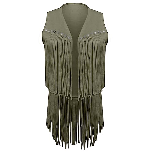 Womens Faux Suede Ethnic Cardigan Sleeveless Open Front Tassels Fringed Vest 70s Hippie Vintage Western Jackets3
