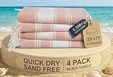 LANE LINEN Toalla de playa 100% algodón con bolsa, 4 toallas de gran tamaño de 39 x 71 pulgadas, absorbente para piscina, extra grande, toalla de viaje de arena, de secado rápido, color rosa cuarzo