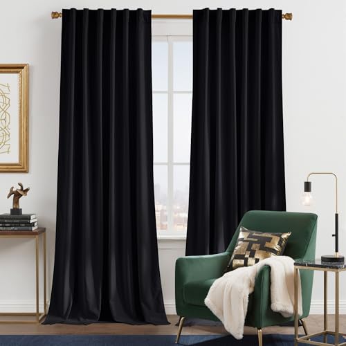 NICETOWN Insulated Black Out Velvet Curtains 108 inches for Patio, Solid Modern Heavy-Duty Large Window Treatments Drapes for Home Theater/Home Office/Shared Space (2 Panels, 108 inches Long