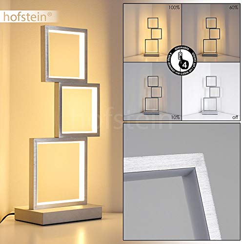 Lampe de bureau LED Bacolod en métal, finitions aluminium brossé, lampe de table moderne à intensité variable, 15 Watt, 1500 Lumen max, 3000 Kelvin (blanc chaud), interrupteur sur le câble