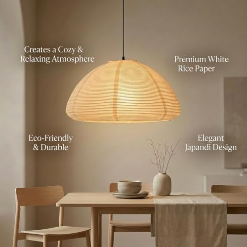 Image of Nogy Rice Paper Lantern Lamp • Paper Lantern with Light - Ambient Lighting with Rice Paper Lamp Shade, Perfect for Home Decor, Easy Installation (Hardwired)