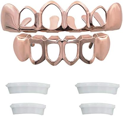 新しいカスタムフィット14 KメッキOpen Face Teeth Grillzキャップ上部と下部グリルセット