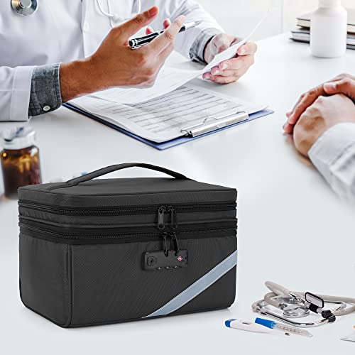 Trunab Kleine Medizinische Tasche mit Zahlenschloss, Abschließbare Medikamenten-Reisetasche mit Minitasche für Zuhause, Reisen, Notfall, Schwarz (Leere Tasche), Patentiertes Design