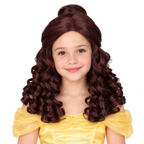 Wiggy Mermaid Brown Princess Wig with Bun Long Curly Wig + Cap for Halloween Costume Cosplay