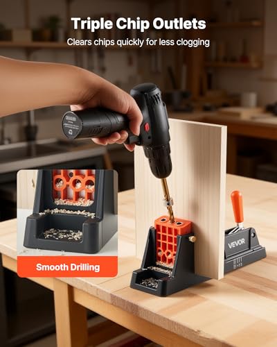 Image of VEVOR Pocket Hole Jig Kit, 1 /2 inch to 1-1 /2 inch Adjustable, Lightweight Jig Pocket Hole System with Dust Collection Adapter, Detachable Guide Block, Drill Bit, Stop Collar, Easy Adjusting, for Woodworking
