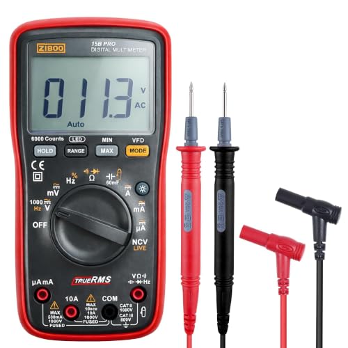 Image of ZIBOO 15B PRO True RMS Digital Multimeter,for Electrical Applications, Measures AC /DC Voltage and Current Measurements up to 1000V and 10A (Optional AC Pliers)