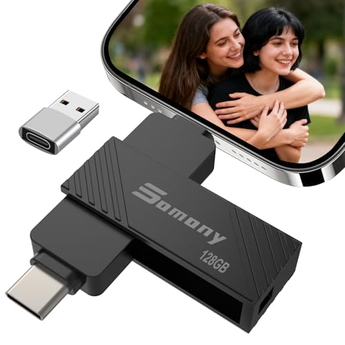 Memoria USB C de 128 GB para teléfono móvil, 3 en 1, almacenamiento externo para fotos y vídeos, USB para iPhone, iPad, Lightning, Android Mobile Phone/Mac/PC, color negro