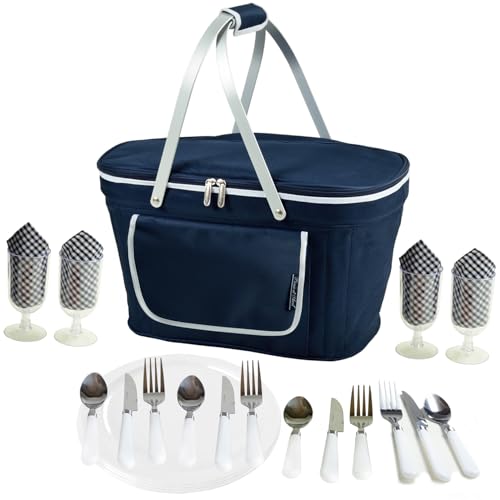 Picnic at Ascot Patented Collapsible Insulated Picnic Basket Equipped with Service For 4- Designed and Assembled in USA