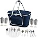 Picnic at Ascot Collapsible Insulated Picnic Basket Equipped with Service For 4 - Navy