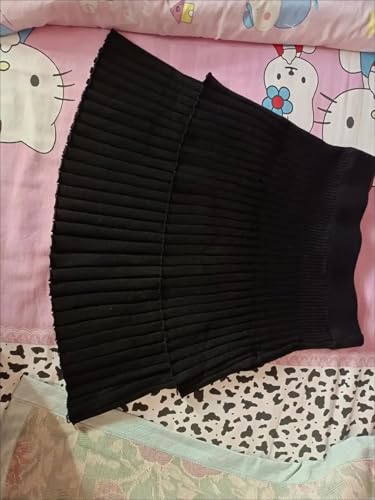 Women Spring Knitted Skirt Elastic Waistline High Waist Stitching Cake Pleated Skirt Emerald En8 One Size2